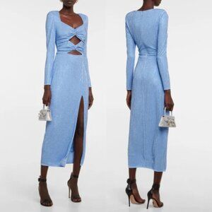 NWT Self-Portrait Jersey Midi Dress Cut-out Front Embellished Allover Blue Sz 4